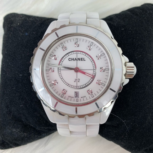 Chanel White Mother Of Pearl/ Diamond Watch J12 - Picture 2 of 9